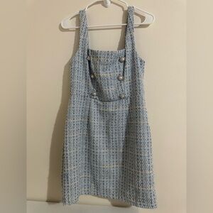 City Studio Light Blue Tweed Pearl-Button Mini Dress